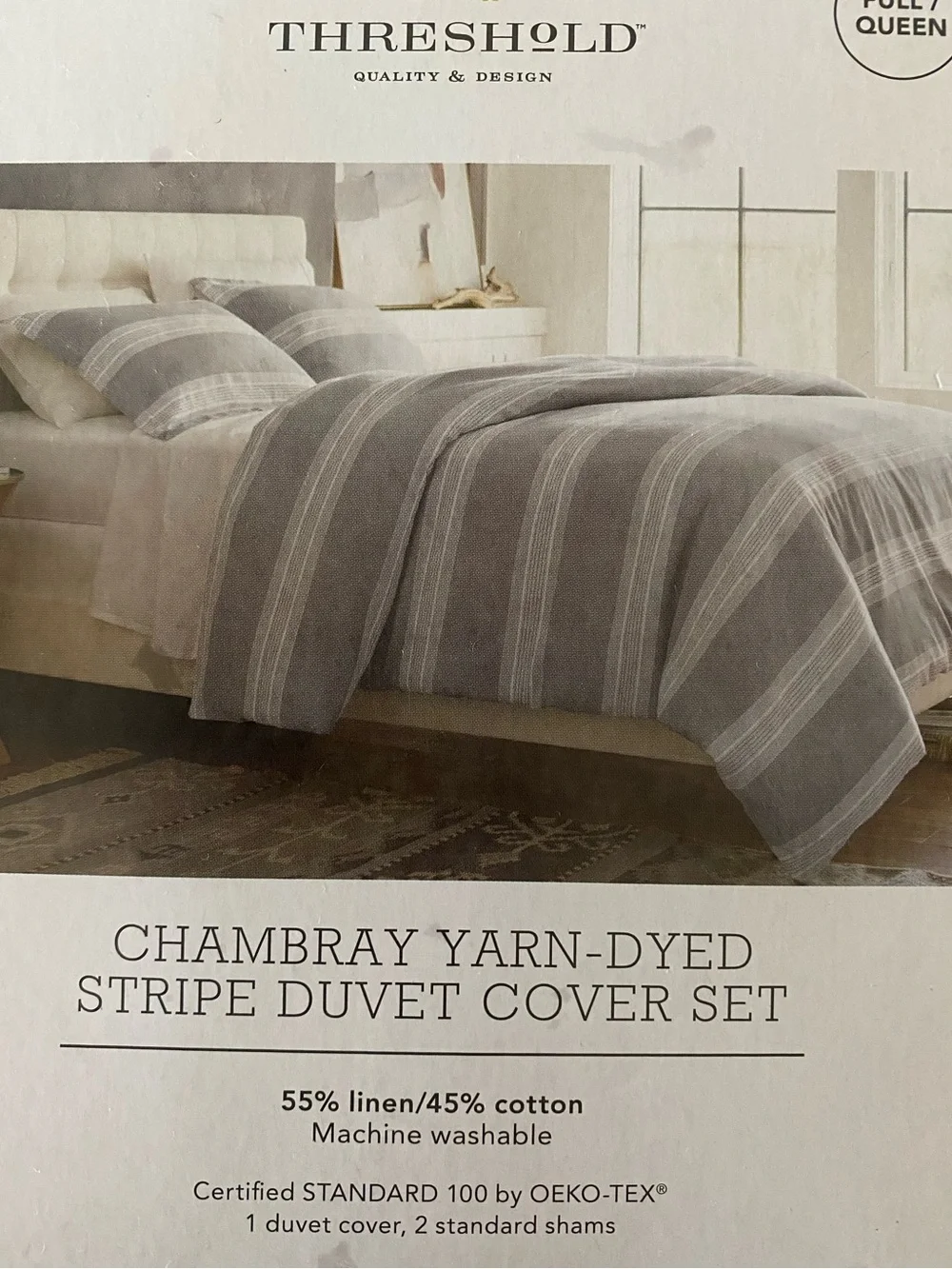 Threshold Chambray Stripe Duvet Cover Set - Gray